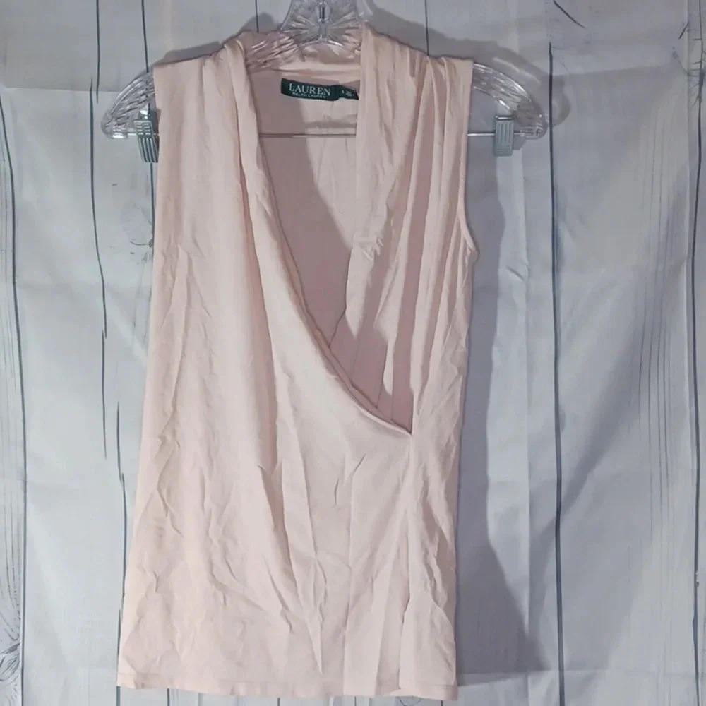Lauren Ralph Lauren surplice wrap neckline with draped front sleeveless shirt